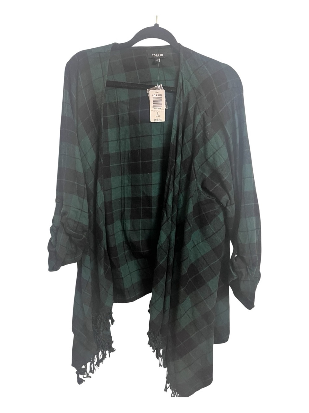 NWT Torrid Green & Black Plaid Flannel Drape Front Kimono